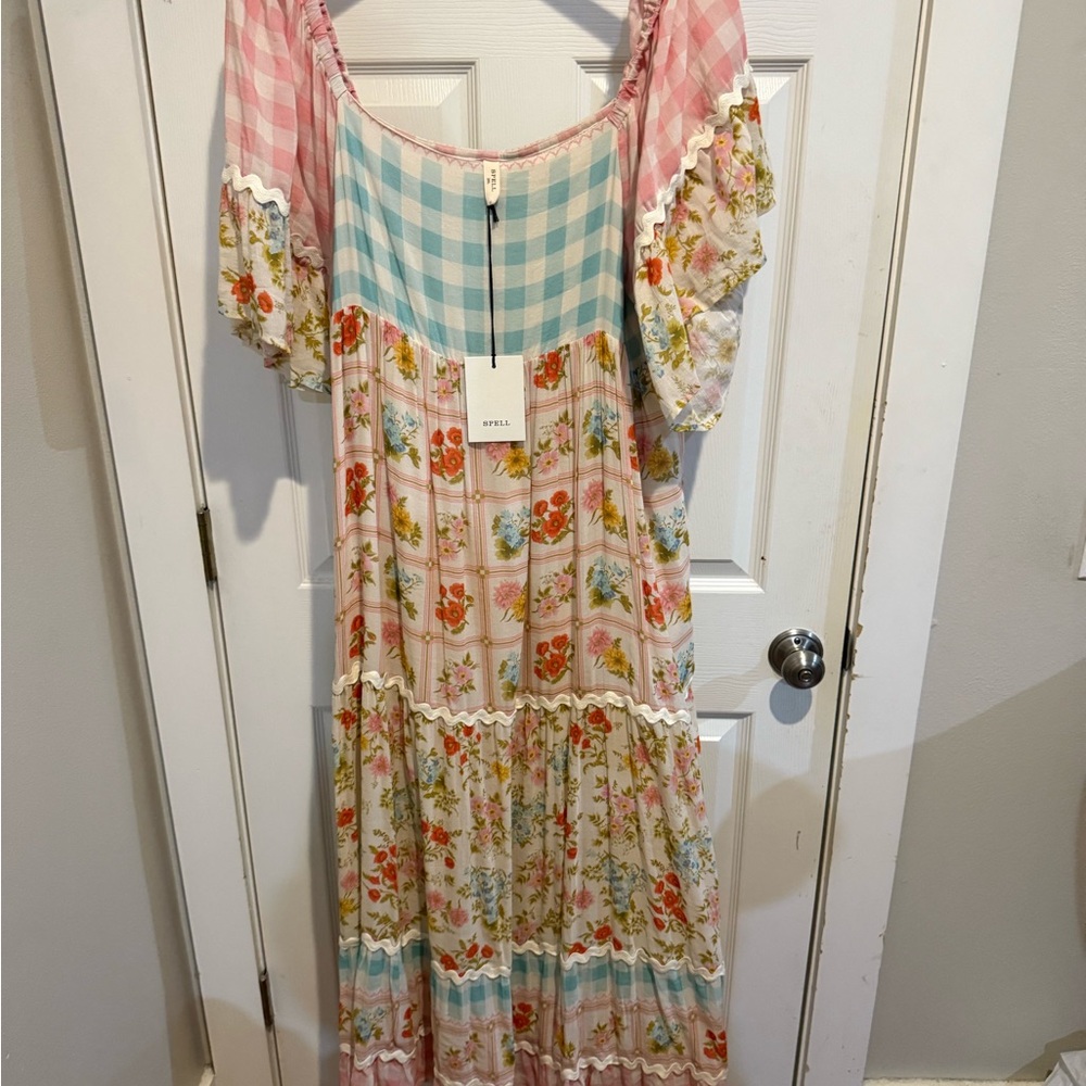 Spell Green and White Ruffled Tiered Sundress